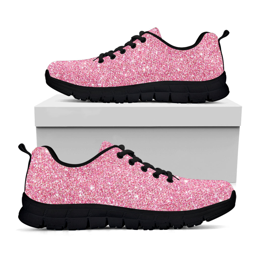 Pink Glitter Texture Print Black Sneakers