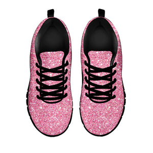 Pink Glitter Texture Print Black Sneakers