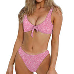 Pink Glitter Texture Print Front Bow Tie Bikini