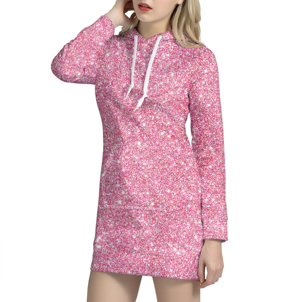 Pink Glitter Texture Print Hoodie Dress