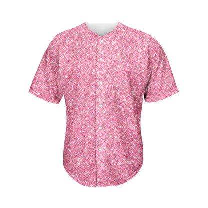 Pink Glitter Texture Print Men's Baseball Jersey
