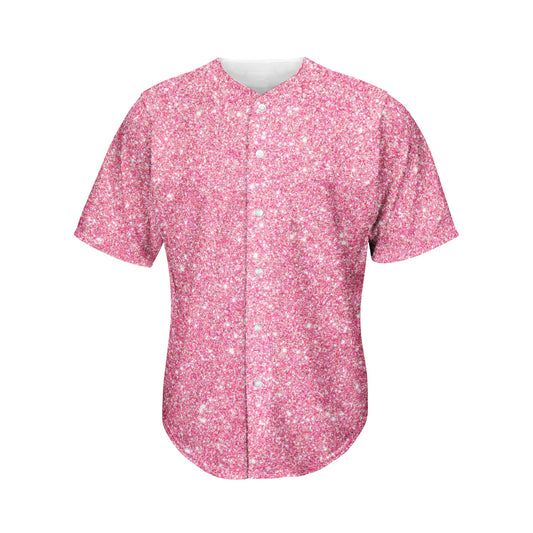 Pink Glitter Texture Print Men's Baseball Jersey