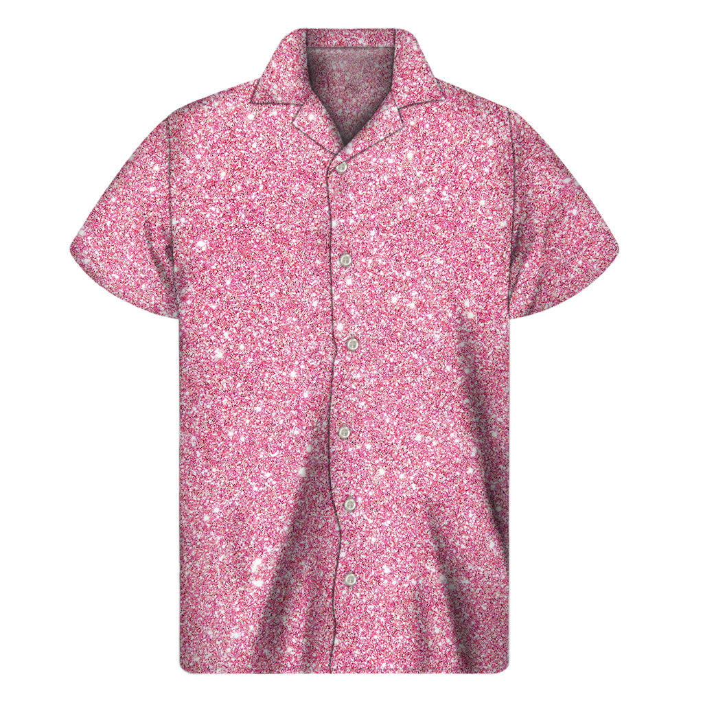 Pink Glitter Texture Print Men's Short Sleeve Shirt