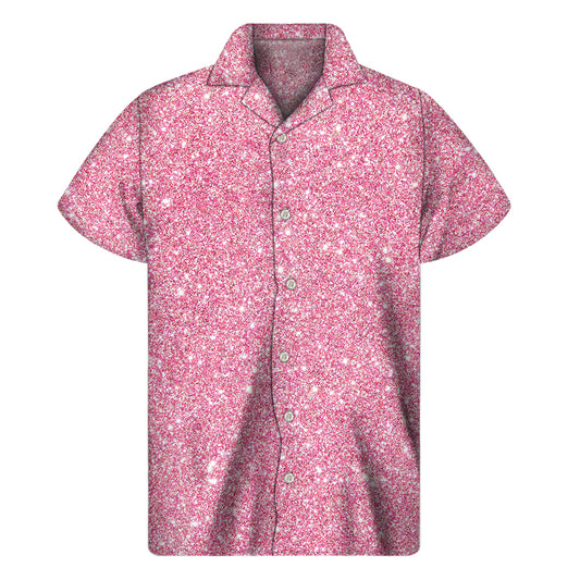Pink Glitter Texture Print Men's Short Sleeve Shirt