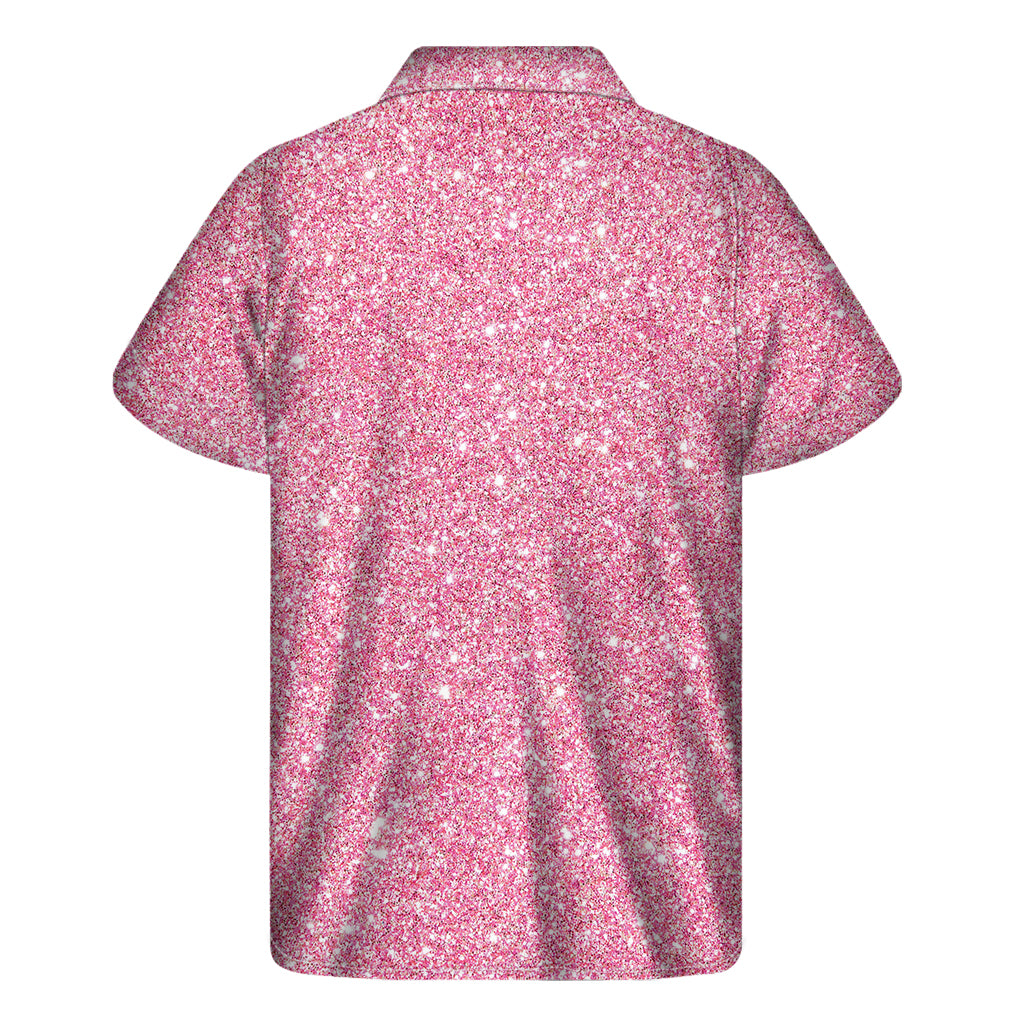 Pink Glitter Texture Print Men's Short Sleeve Shirt