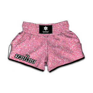 Pink Glitter Texture Print Muay Thai Boxing Shorts