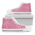 Pink (NOT Real) Glitter Print White High Top Sneakers