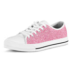 Pink Glitter Texture Print White Low Top Shoes