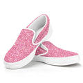 Pink (NOT Real) Glitter Print White Slip On Sneakers