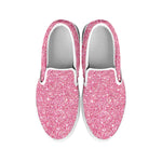 Pink Glitter Texture Print White Slip On Shoes