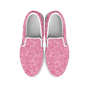 Pink Glitter Texture Print White Slip On Shoes