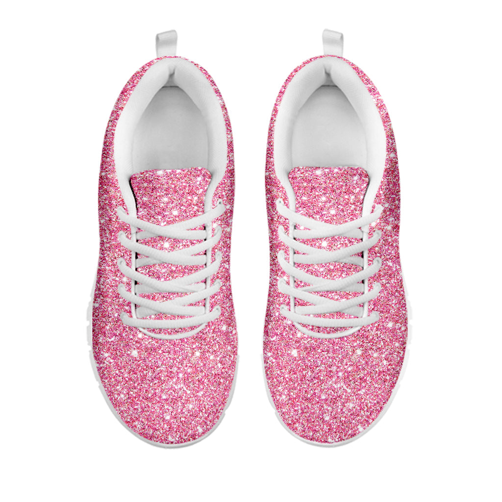 Pink Glitter Texture Print White Sneakers