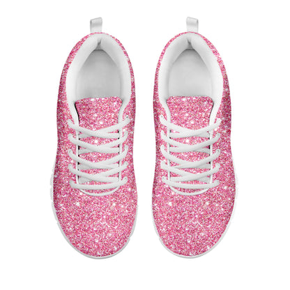 Pink Glitter Texture Print White Sneakers