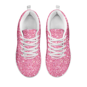 Pink Glitter Texture Print White Sneakers