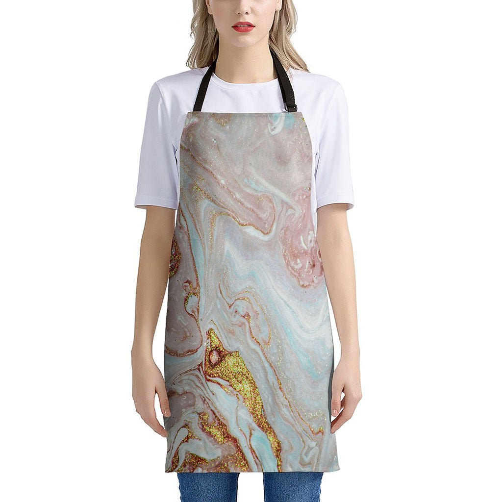 Pink Gold Liquid Marble Print Apron