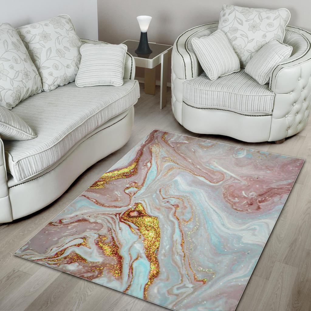 Pink Gold Liquid Marble Print Area Rug GearFrost