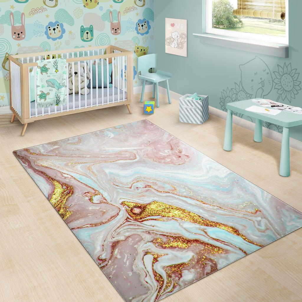 Pink Gold Liquid Marble Print Area Rug GearFrost