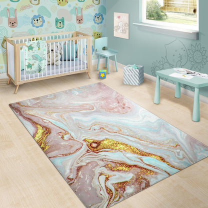 Pink Gold Liquid Marble Print Area Rug GearFrost