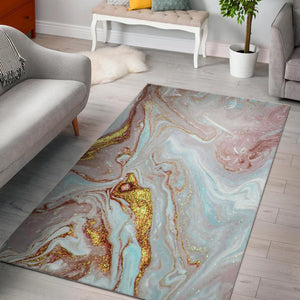 Pink Gold Liquid Marble Print Area Rug GearFrost