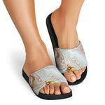 Pink Gold Liquid Marble Print Black Slide Sandals