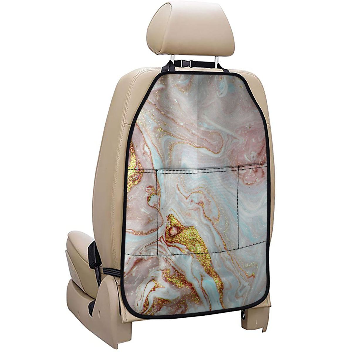 Pink Gold Liquid Marble Print Car Seat Organizers