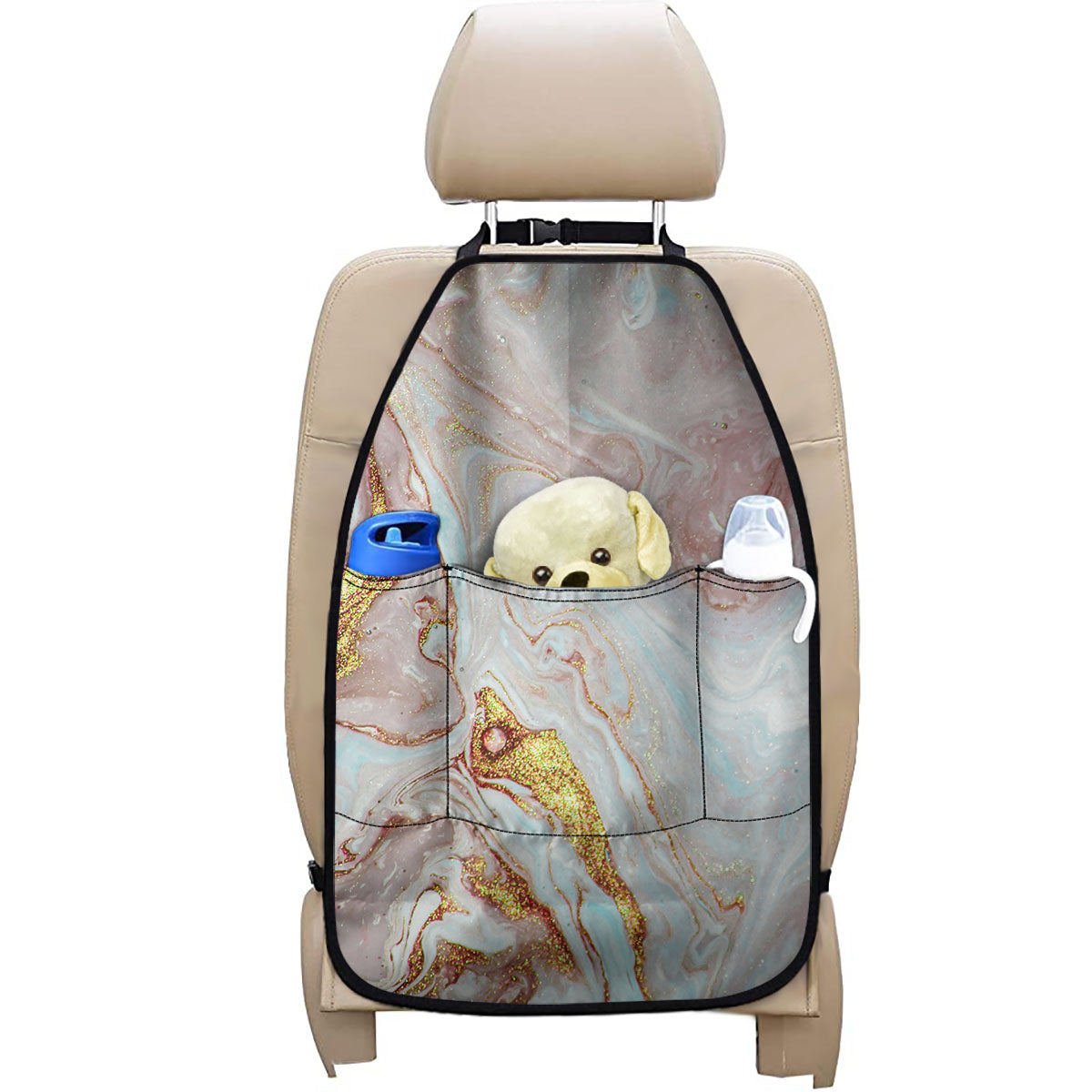 Pink Gold Liquid Marble Print Car Seat Organizers