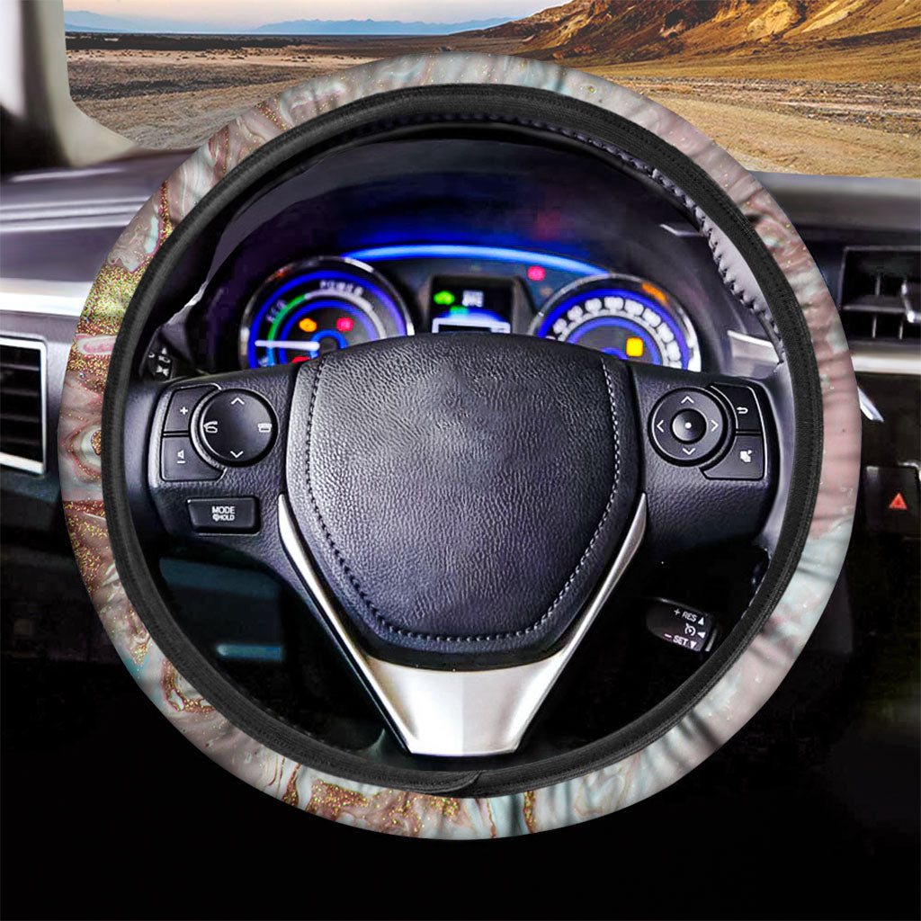 Pink Gold Liquid Marble Print Car Steering Wheel Cover
