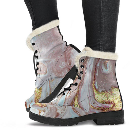 Pink Gold Liquid Marble Print Comfy Boots GearFrost