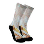 Pink Gold Liquid Marble Print Crew Socks