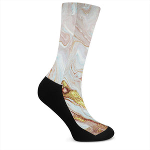 Pink Gold Liquid Marble Print Crew Socks