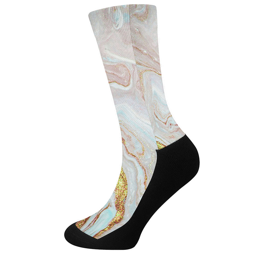 Pink Gold Liquid Marble Print Crew Socks