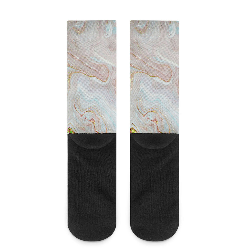 Pink Gold Liquid Marble Print Crew Socks