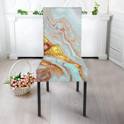 Pink Gold Liquid Marble Print Dining Chair Slipcover