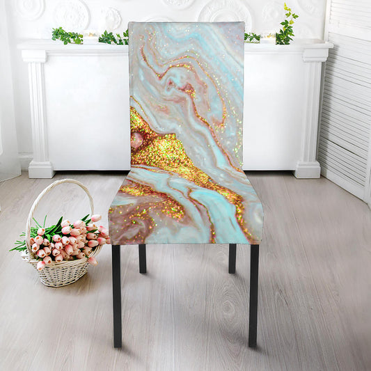 Pink Gold Liquid Marble Print Dining Chair Slipcover