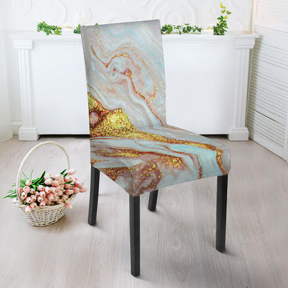Pink Gold Liquid Marble Print Dining Chair Slipcover