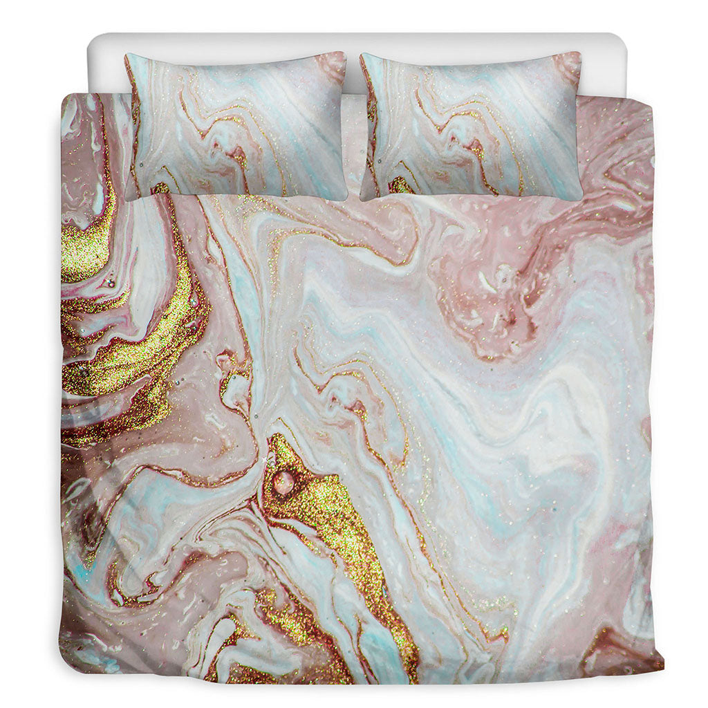 Pink Gold Liquid Marble Print Duvet Cover Bedding Set
