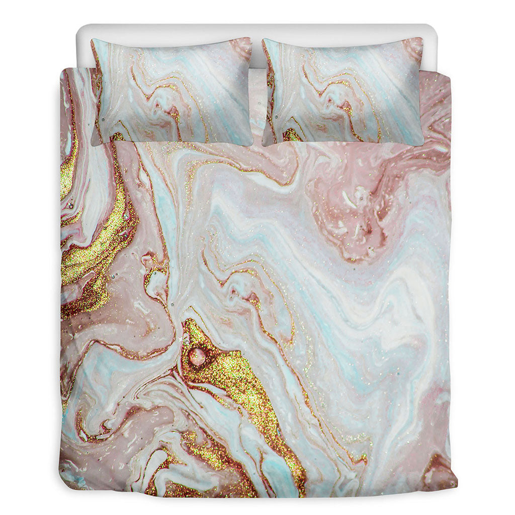 Pink Gold Liquid Marble Print Duvet Cover Bedding Set