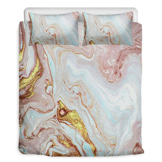 Pink Gold Liquid Marble Print Duvet Cover Bedding Set