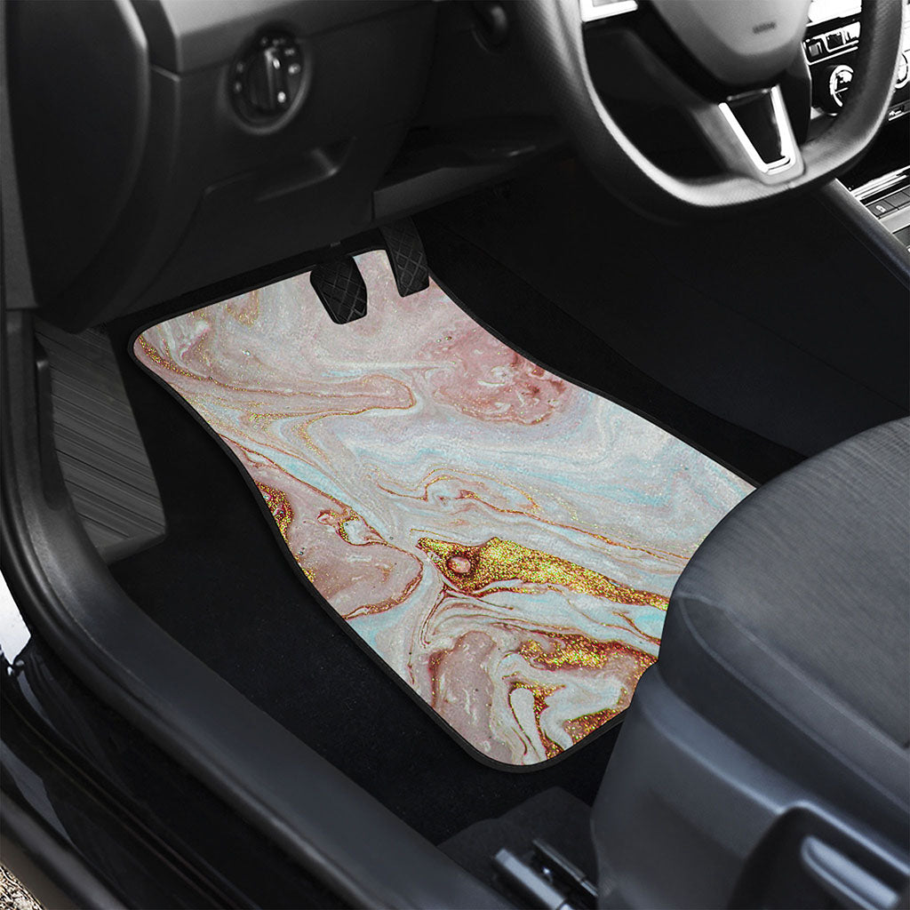 Pink Gold Liquid Marble Print Front and Back Car Floor Mats