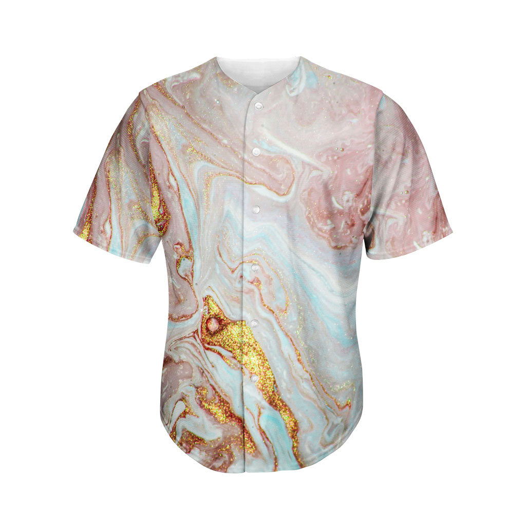 Pink Gold Liquid Marble Print Men's Baseball Jersey