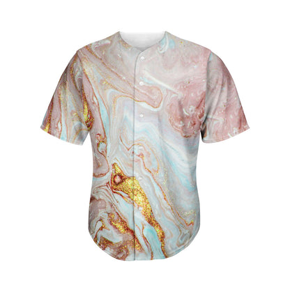 Pink Gold Liquid Marble Print Men's Baseball Jersey