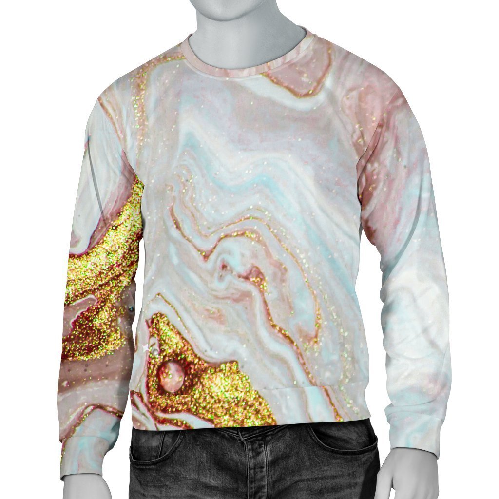 Pink Gold Liquid Marble Print Men's Crewneck Sweatshirt GearFrost