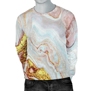 Pink Gold Liquid Marble Print Men's Crewneck Sweatshirt GearFrost