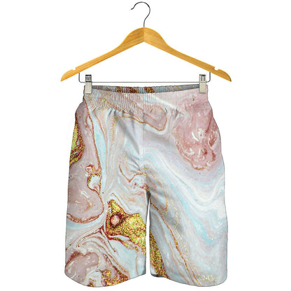Pink Gold Liquid Marble Print Men's Shorts