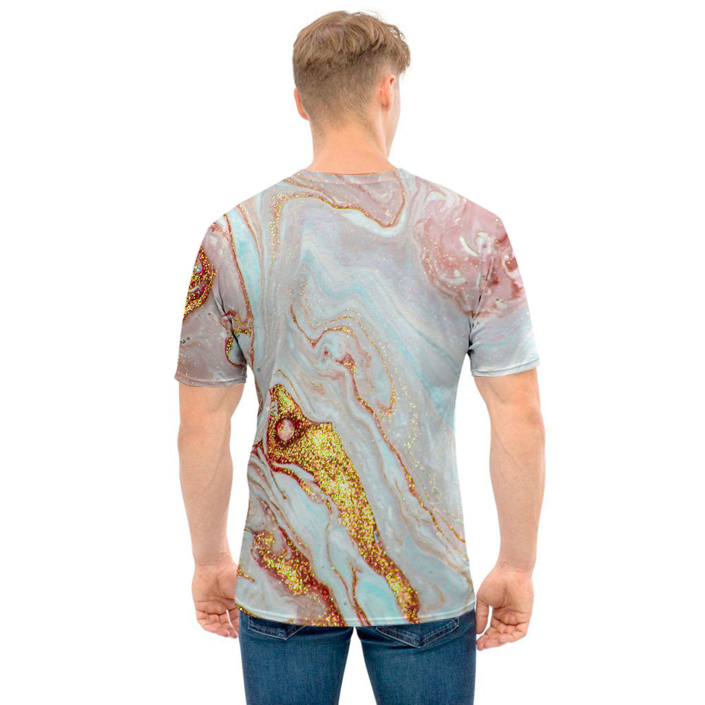 Pink Gold Liquid Marble Print Men's T-Shirt
