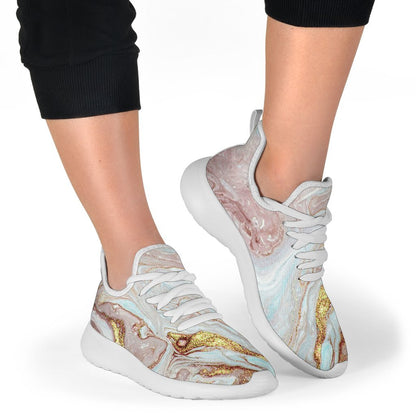 Pink Gold Liquid Marble Print Mesh Knit Shoes GearFrost