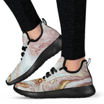 Pink Gold Liquid Marble Print Mesh Knit Shoes GearFrost