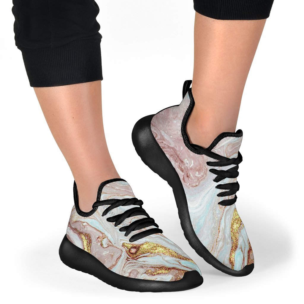 Pink Gold Liquid Marble Print Mesh Knit Shoes GearFrost