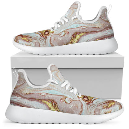Pink Gold Liquid Marble Print Mesh Knit Shoes GearFrost