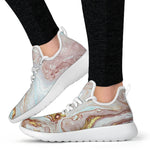 Pink Gold Liquid Marble Print Mesh Knit Shoes GearFrost